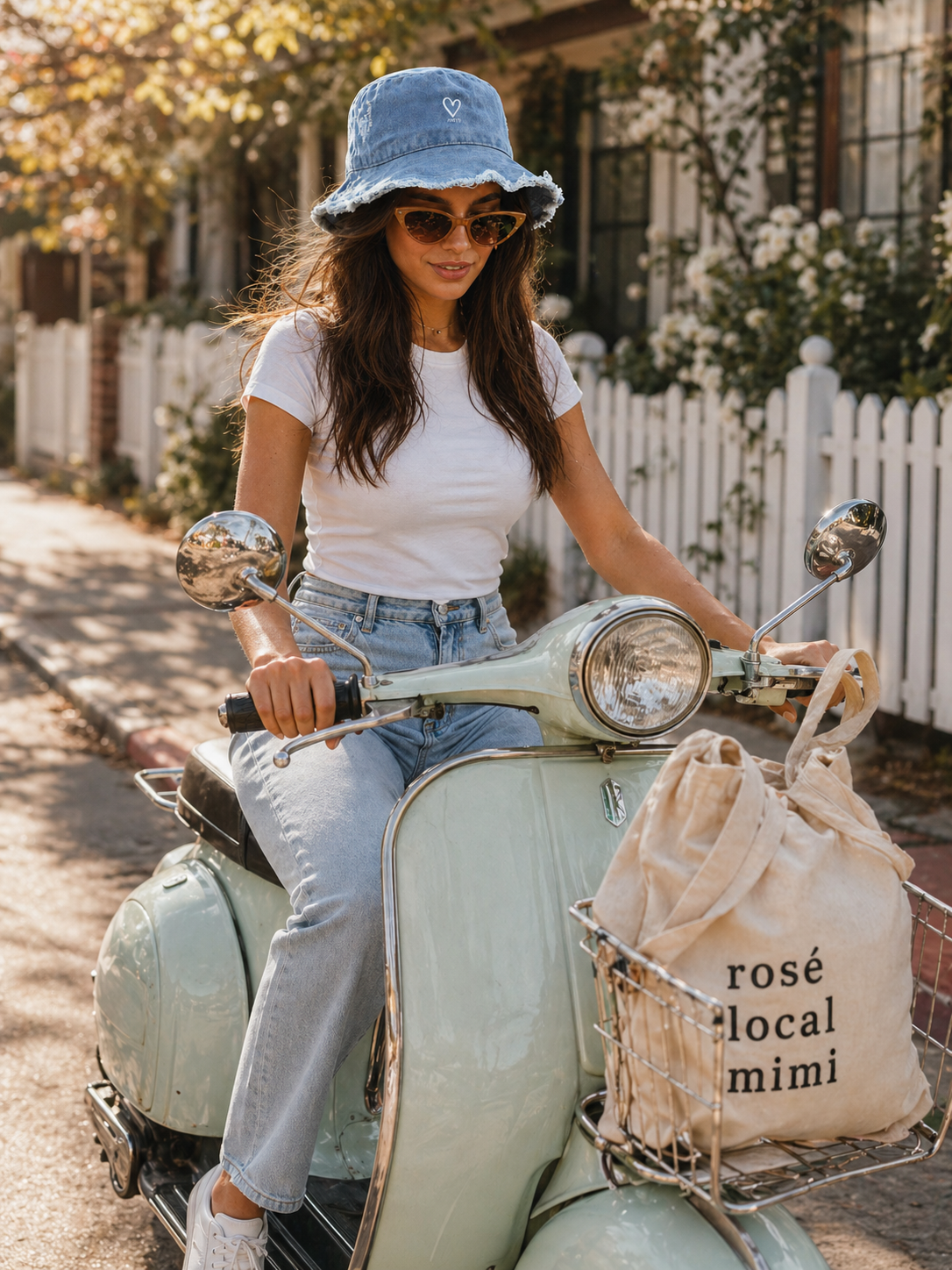 Blue frayed bucket hat lifestyle