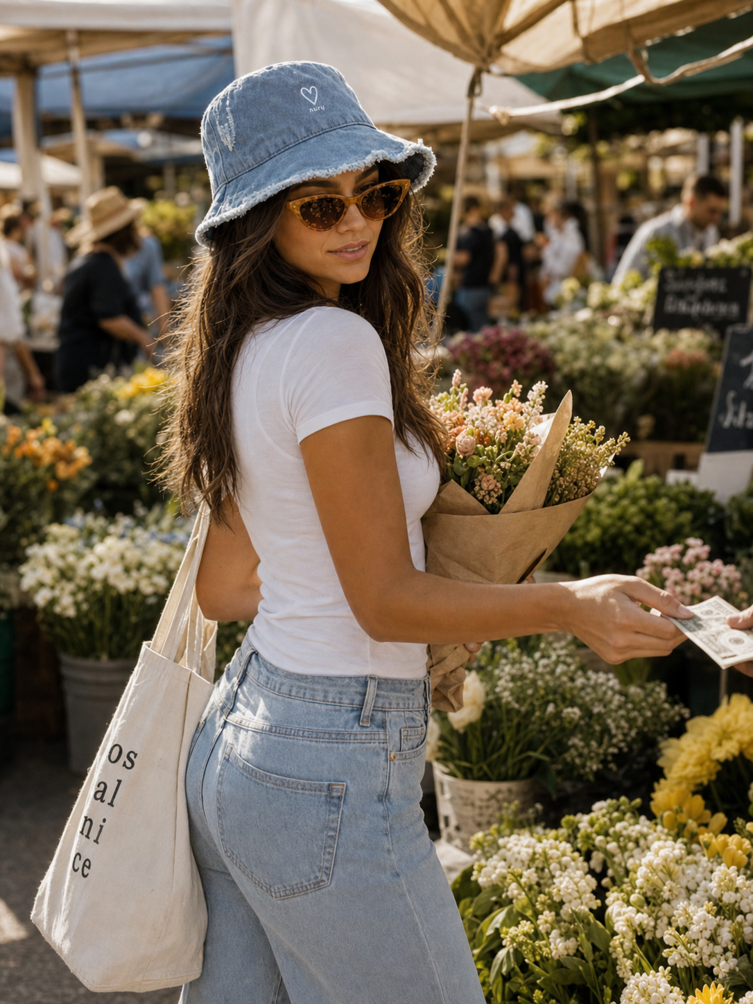 Blue frayed denim bucket hat