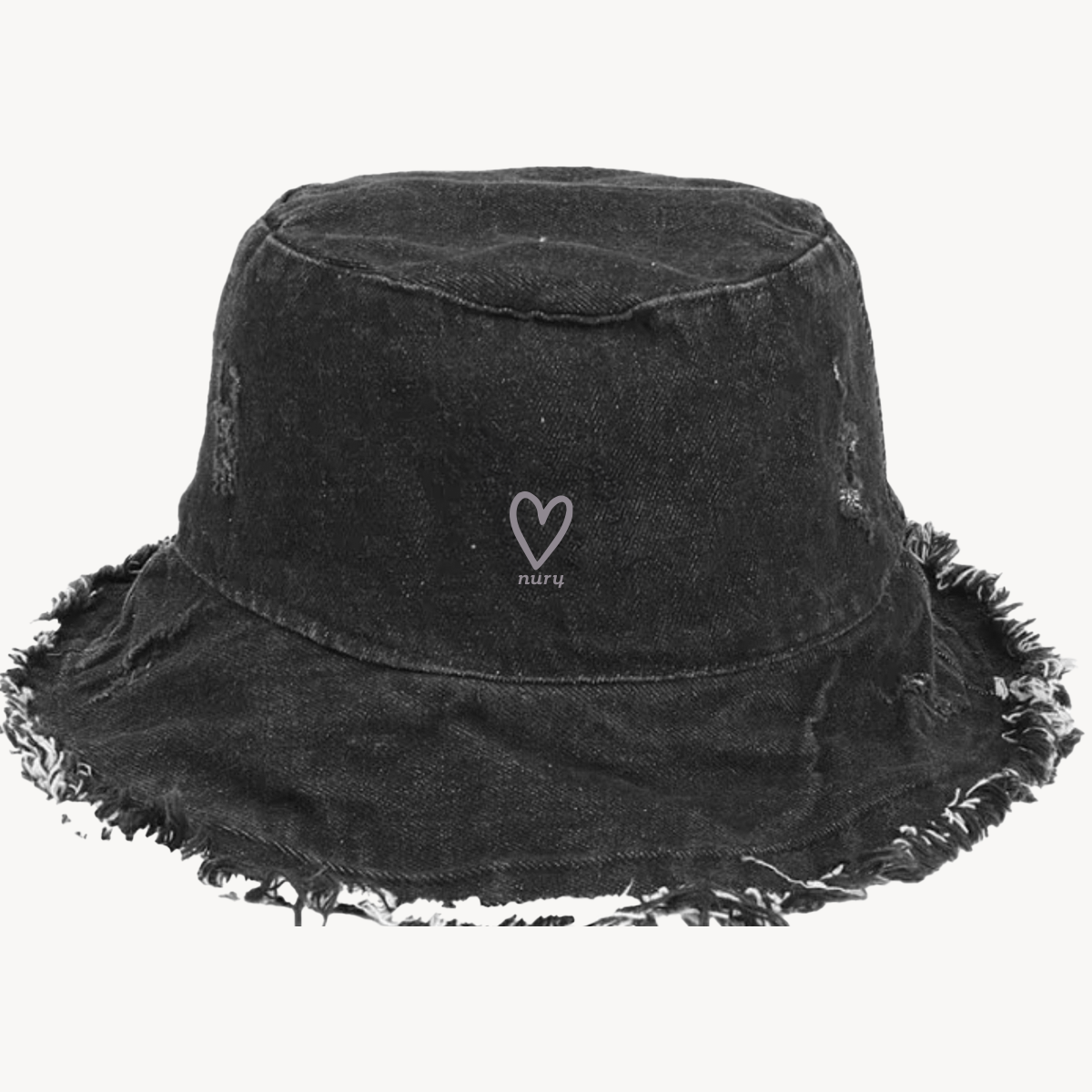 Black frayed Heart Bucket hat