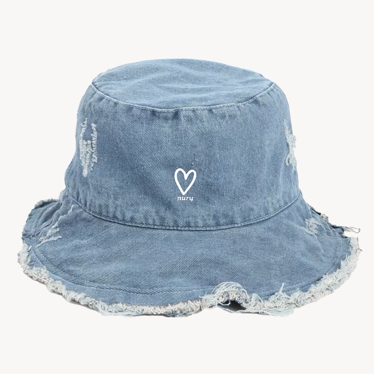 Blue frayed Heart Bucket hat