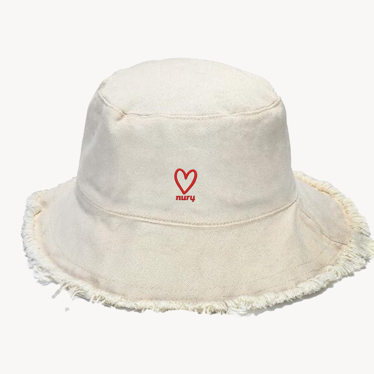 White fringe Heart Bucket hat