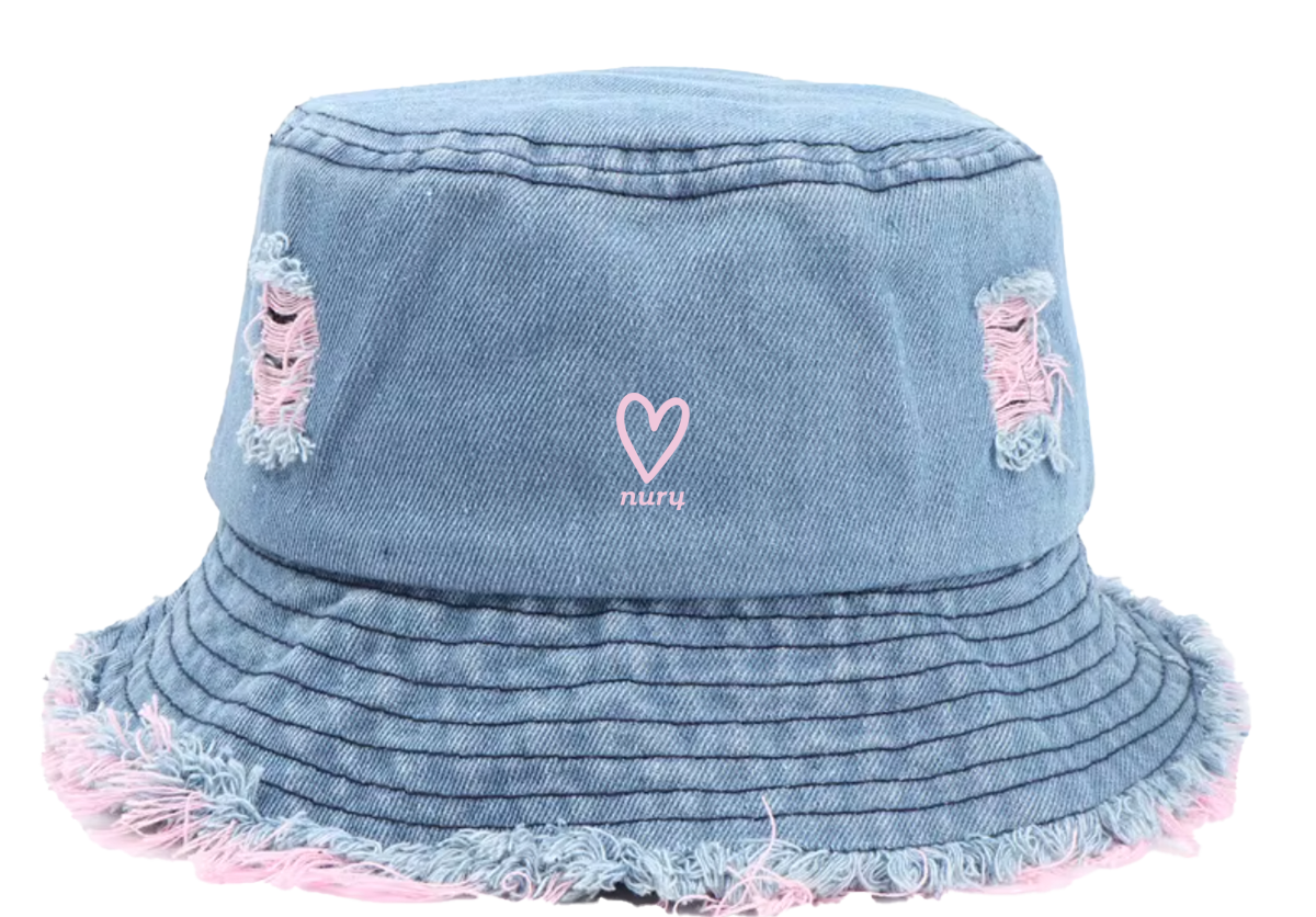 Pink denim bucket hat