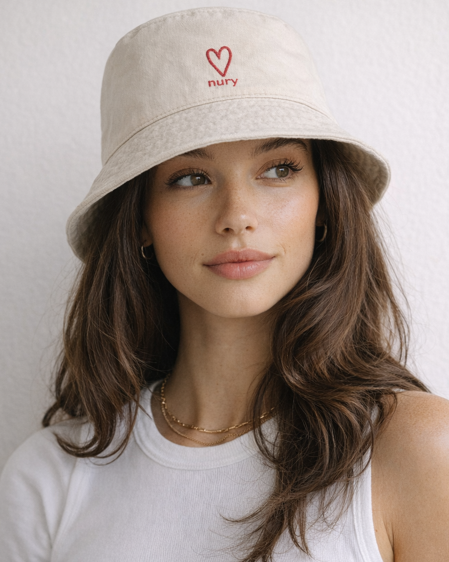 Black bucket hat with heart